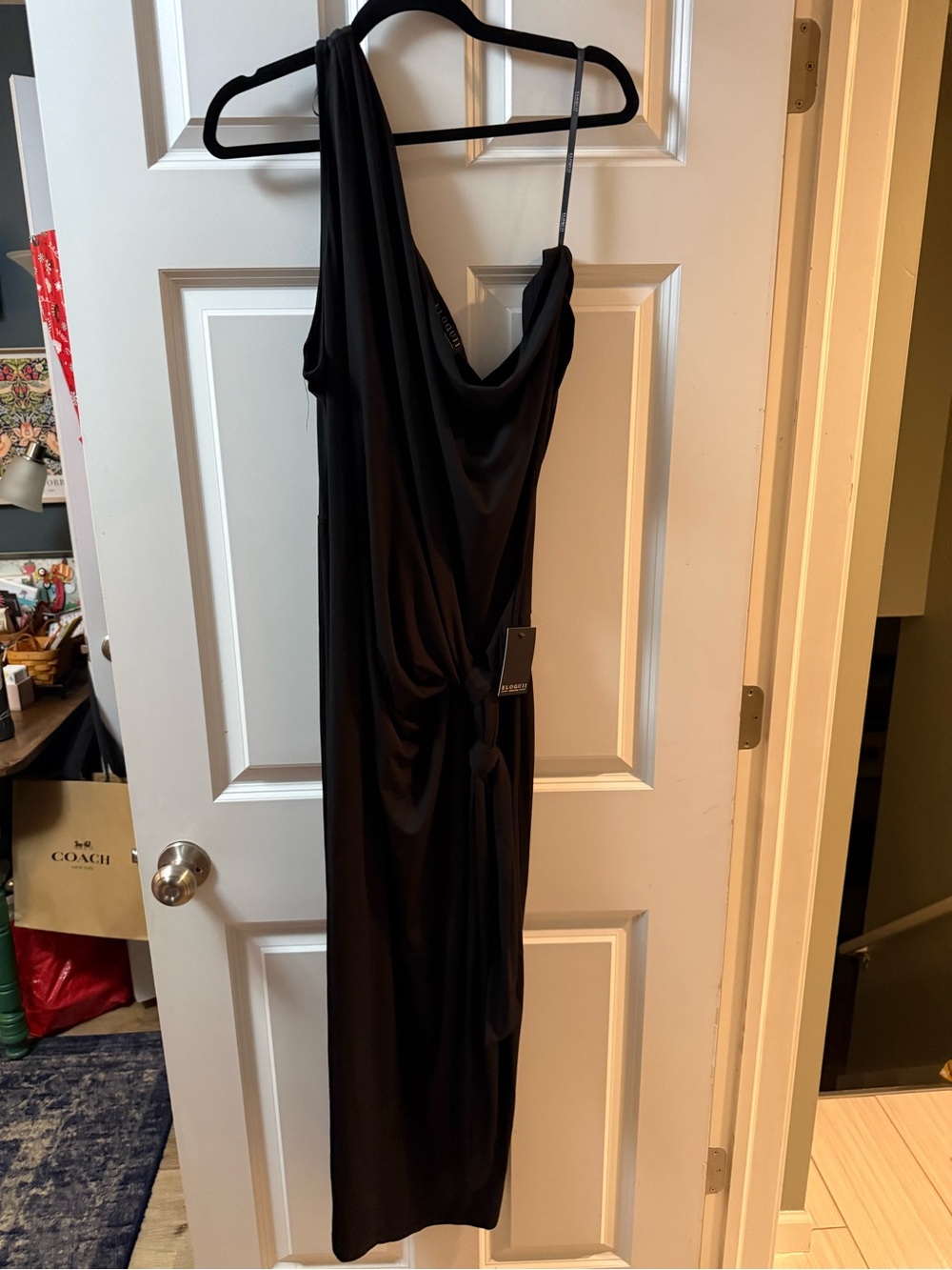 Eloquii Black One-Shoulder Draped Evening Dress